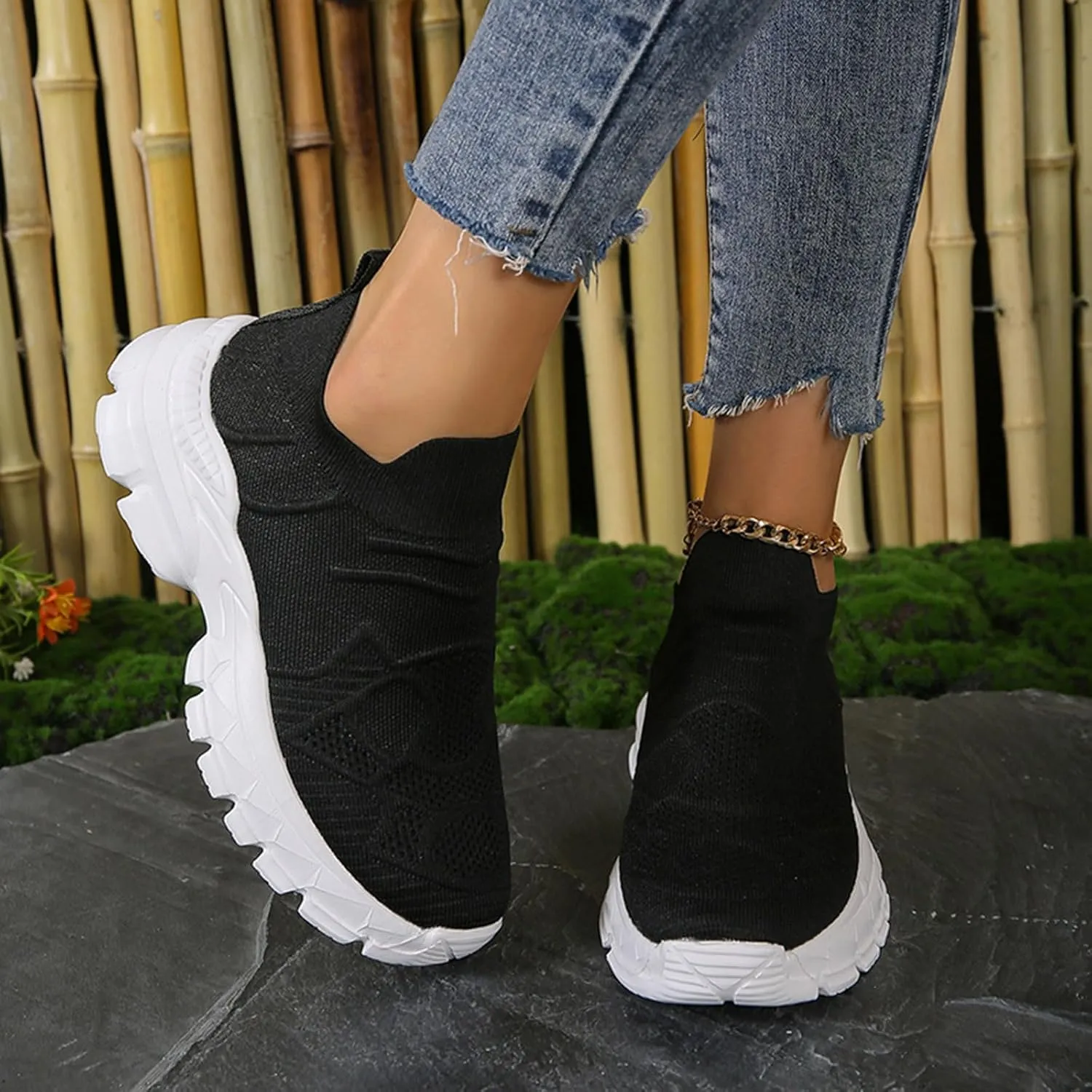 Sneakers for Women Mesh Slip On Running Laceless Walking Shoes Non Slip Lightweight Gym Workout Breathable Fashion Sneakers