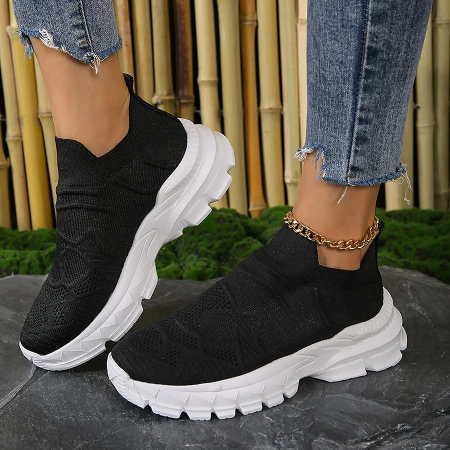 Sneakers for Women Mesh Slip On Running Laceless Walking Shoes Non Slip Lightweight Gym Workout Breathable Fashion Sneakers