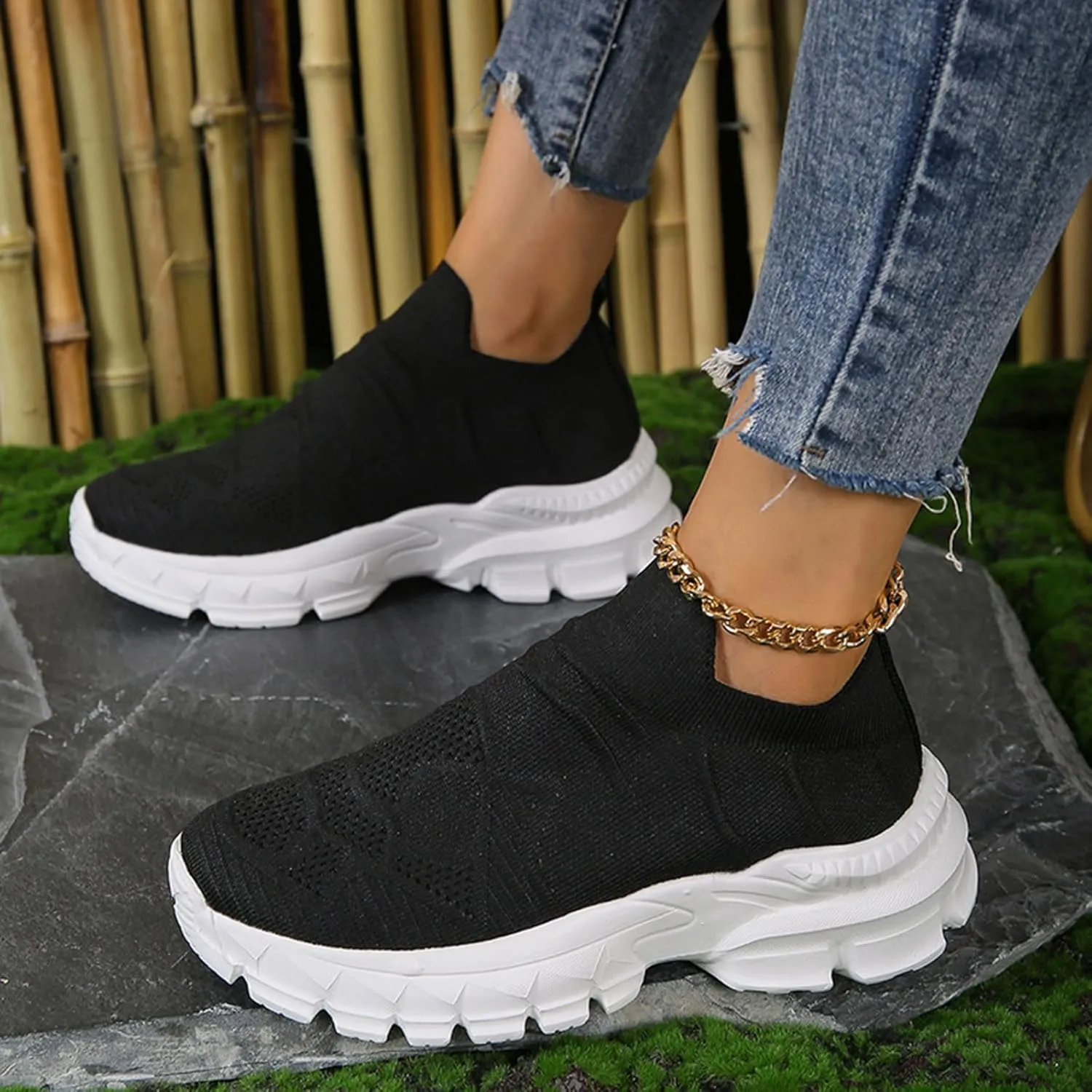 Sneakers for Women Mesh Slip On Running Laceless Walking Shoes Non Slip Lightweight Gym Workout Breathable Fashion Sneakers