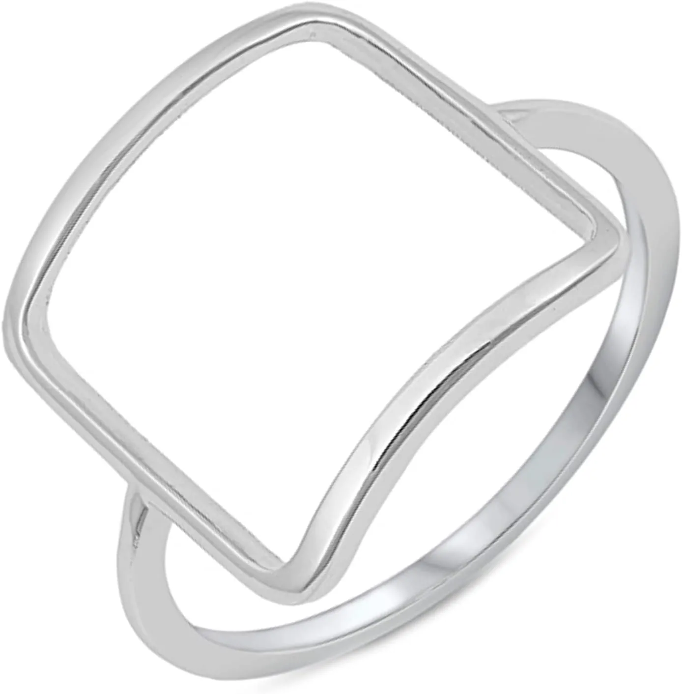 Solid 925 Sterling Silver 16.2mm Open Square Geometric Minimalist Ring Sizes 5-10