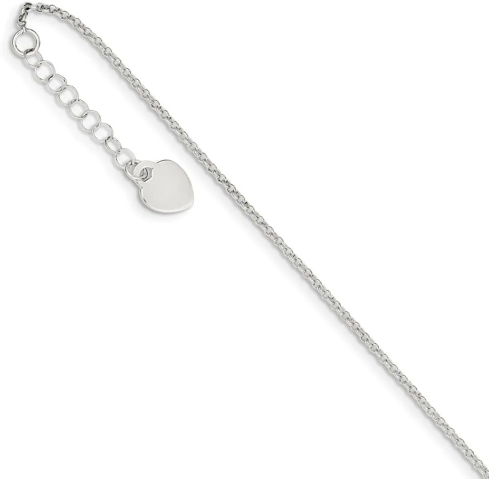 Solid 925 Sterling Silver Heart 1in Extension Anklet - with Secure Lobster Lock Clasp 9"