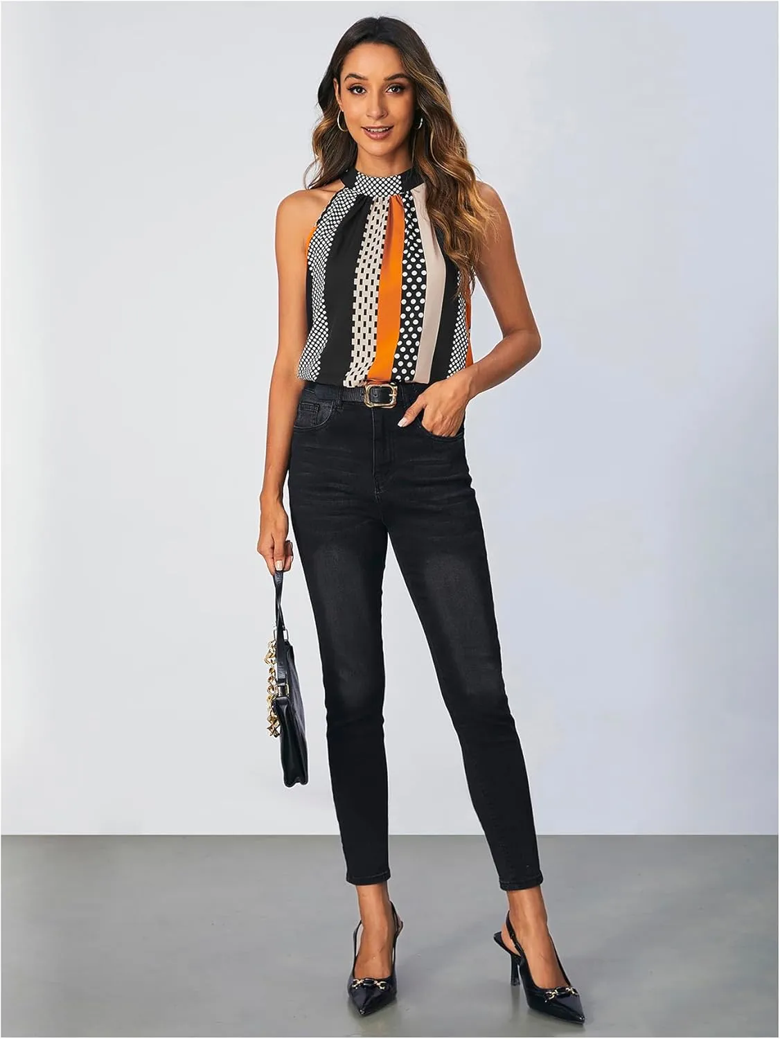 SOLY HUX Women's Halter Tops Summer Casual Trendy Striped Polka Dots Sleeveless Tank Tops Blouses