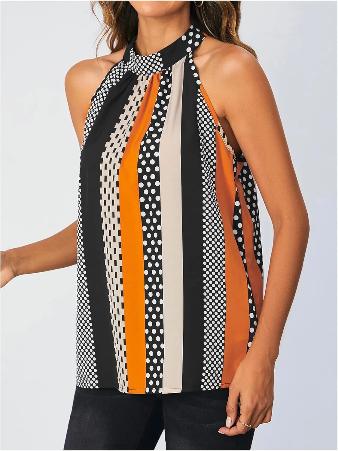 SOLY HUX Women's Halter Tops Summer Casual Trendy Striped Polka Dots Sleeveless Tank Tops Blouses