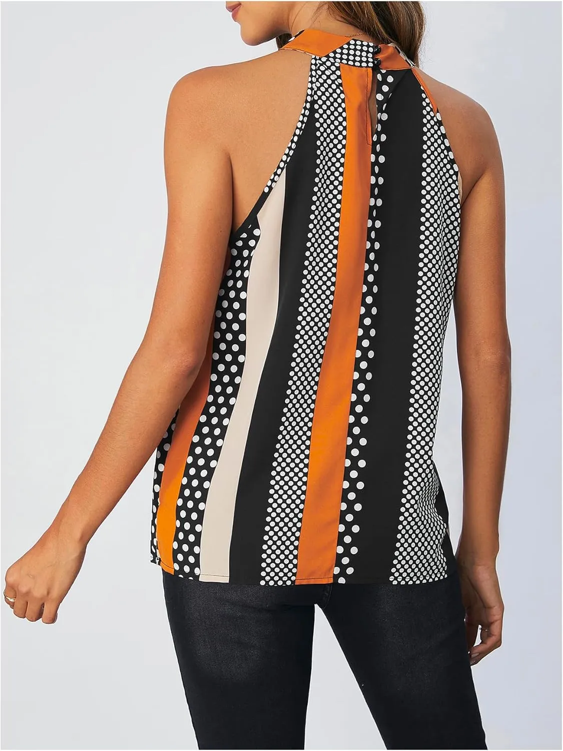 SOLY HUX Women's Halter Tops Summer Casual Trendy Striped Polka Dots Sleeveless Tank Tops Blouses