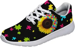 Sonzj-II Autism Awareness Shoes Womens Mens Lightweight Running Sneaker Autism Puzzle Print Tennis Walking Gym Shoes