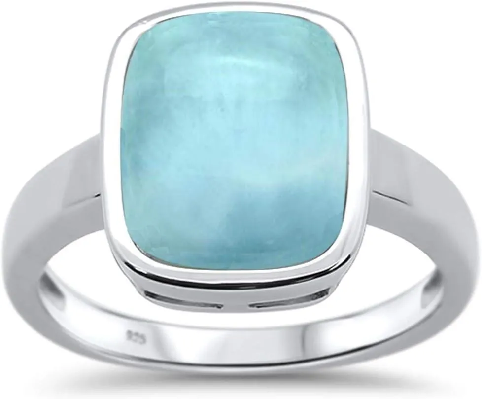 Square Natural Larimar Single Stone Ring Sterling Silver