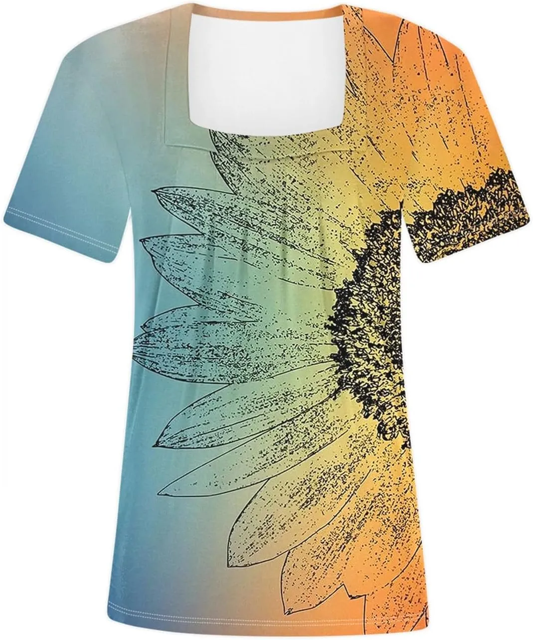 Square Neck Tops for Women Soft Cotton Short Sleeve Shirt Loose Fit Front Pleated Tops 2024 Trendy Summer Graphic Tee