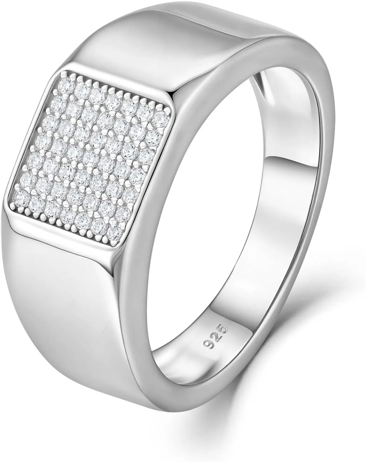 STARCHENIE Sterling Silver Men's Wedding Band Ring with Cubic Zirconia, Signet Style, Multiple Sizes