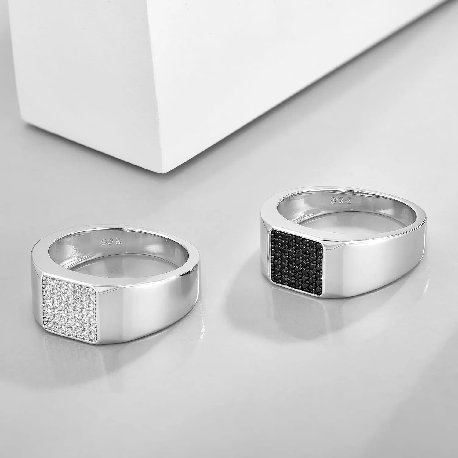 STARCHENIE Sterling Silver Men's Wedding Band Ring with Cubic Zirconia, Signet Style, Multiple Sizes