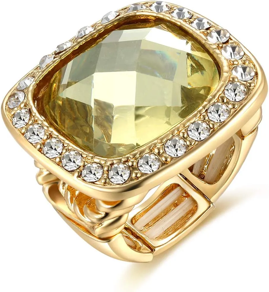 Statement Alloy Resin Square Ring Women's Adjustable Rhinestone Stretch Finger Ring Novelty Jewelry for Cocktail Party