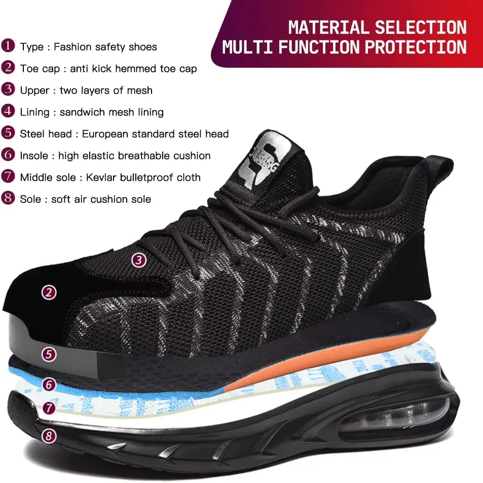 Steel Toe Sneakers for Men and Women Lightweight Comfortable Shoes Indestructible Slip Resistant Safety Work Shoes