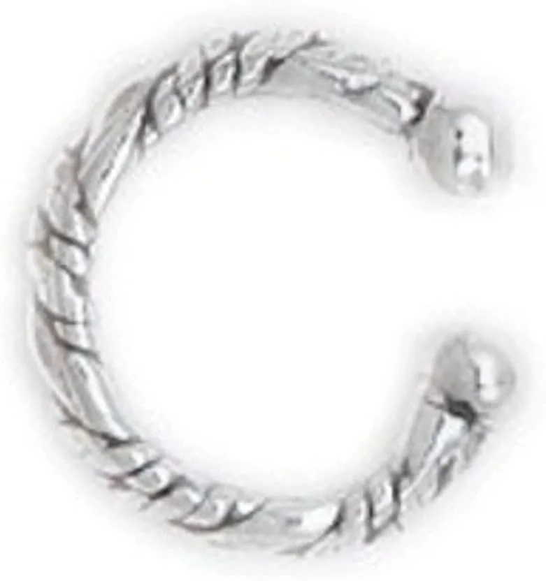 Sterling Silver Plain And Roped Wire Twist Over Band Bali Style Outer Ear Cuff