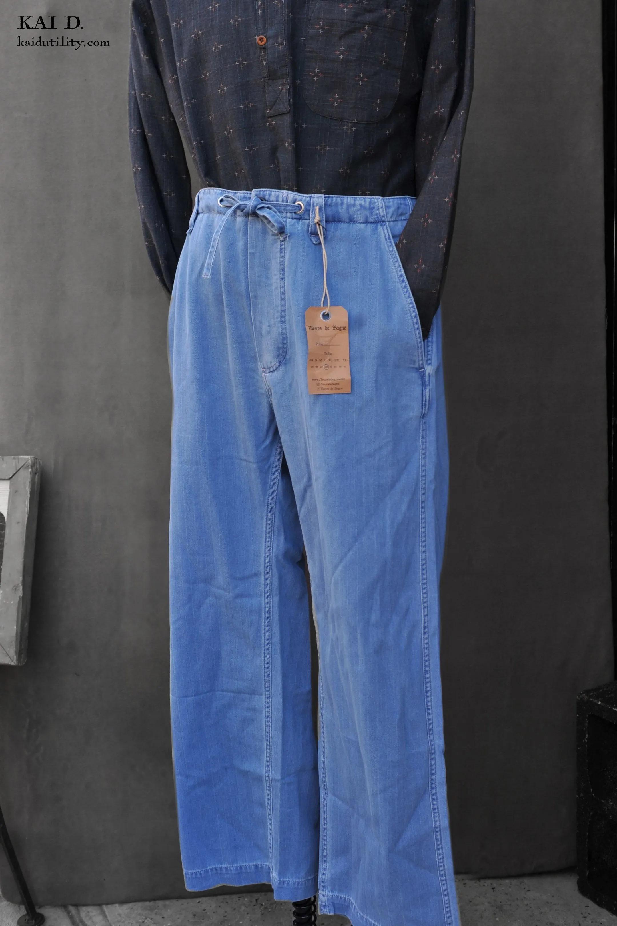 Stone Washed Indigo Drawstring Pants - 32