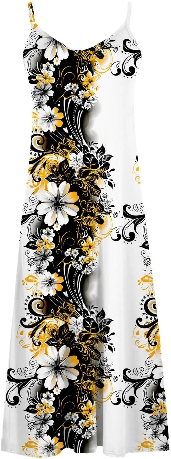 Summer Bohemian Dresses for Women 2024 Sexy Floral Slip Dress Trendy V Neck Maxi Dress Casual Summer Beach Vacation Outfits