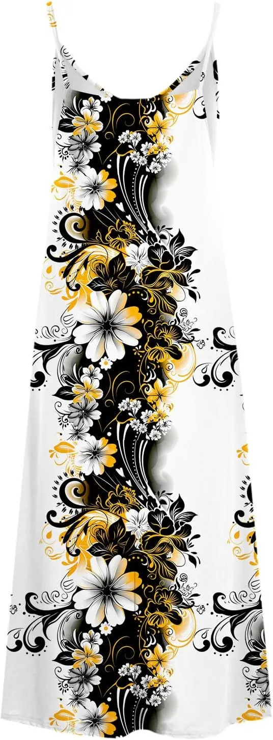 Summer Bohemian Dresses for Women 2024 Sexy Floral Slip Dress Trendy V Neck Maxi Dress Casual Summer Beach Vacation Outfits