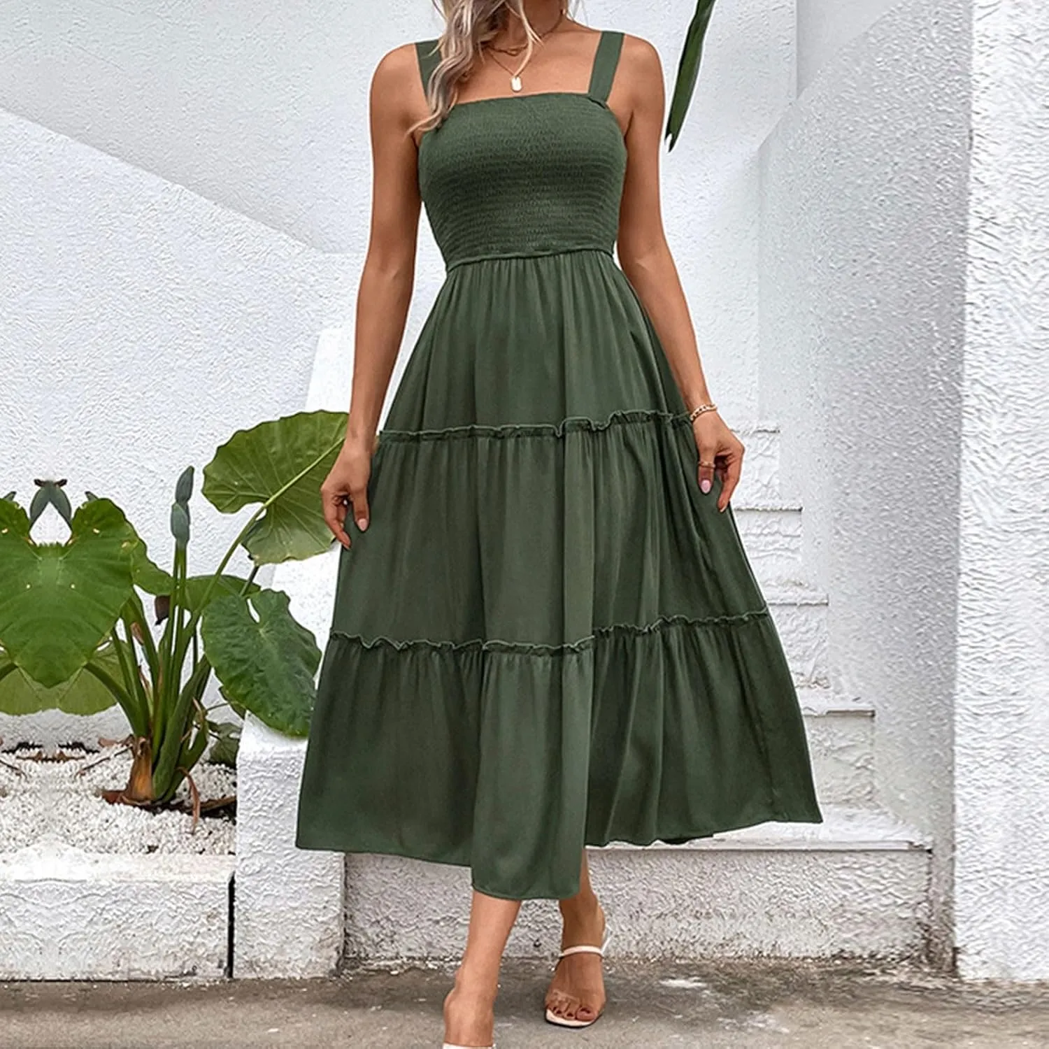 Summer Dresses for Women 2024 Casual Solid Color Maxi Sun Dress Sexy Slip Dress Trendy Summer Vacation Outfits