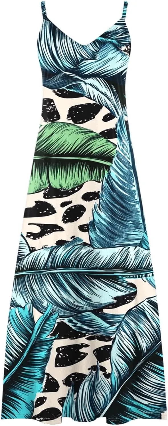 Summer Dresses for Women 2025 Vacation Plus Size Sleeveless Floral Slip Boho Maxi Dress Casual V Neck Beach Sundress