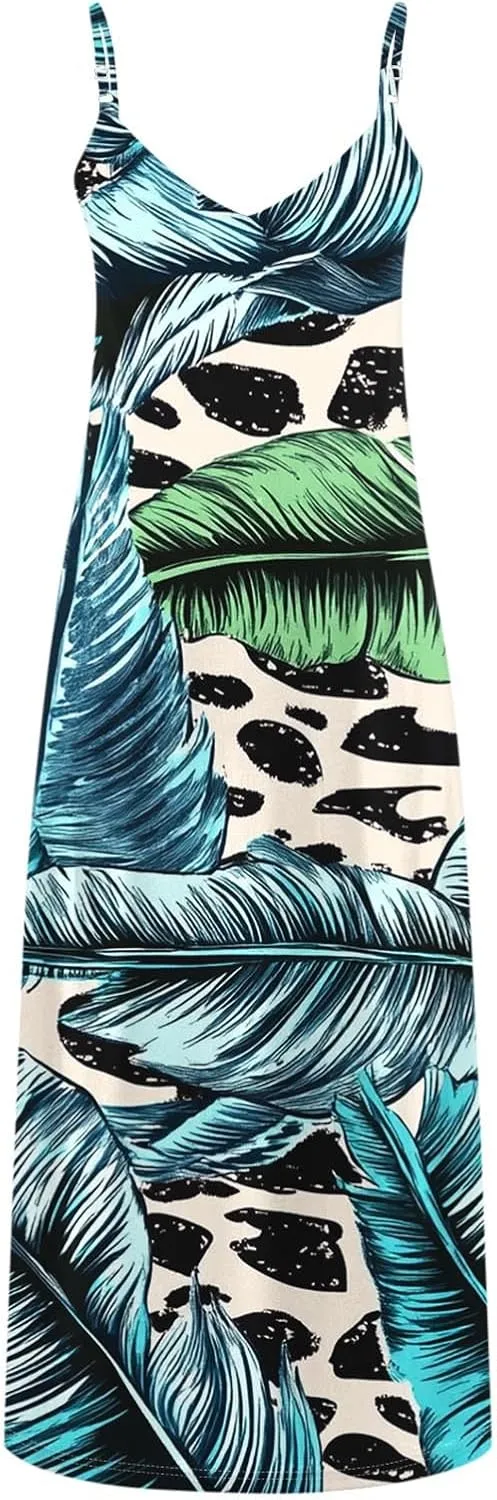 Summer Dresses for Women 2025 Vacation Plus Size Sleeveless Floral Slip Boho Maxi Dress Casual V Neck Beach Sundress