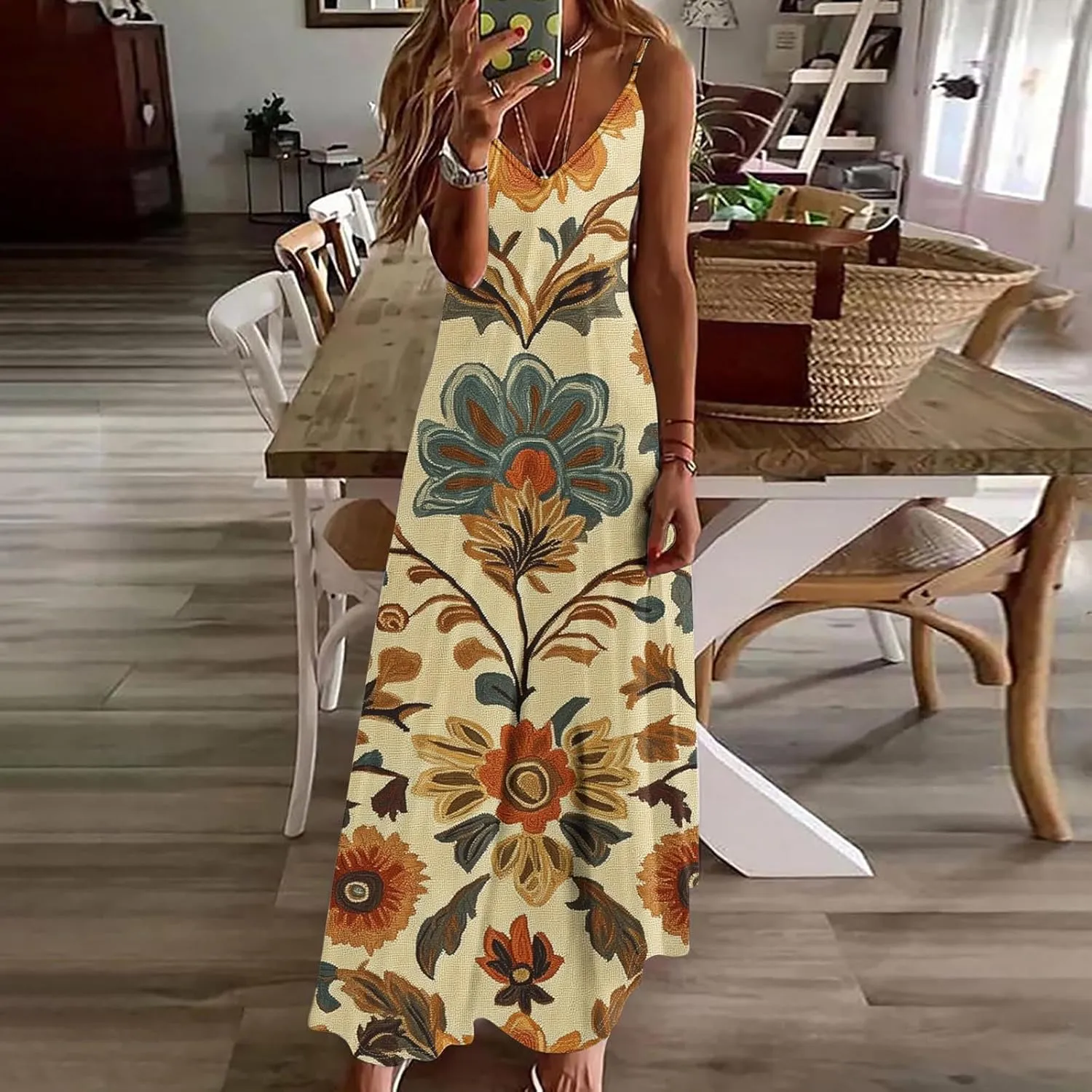 Summer Dresses for Women 2025 Vacation Plus Size Sleeveless Floral Slip Boho Maxi Dress Casual V Neck Beach Sundress