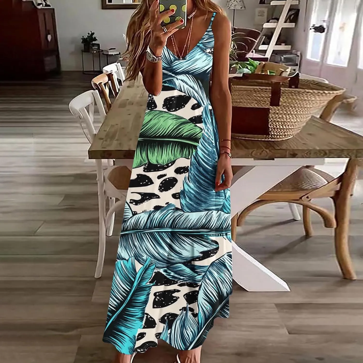 Summer Dresses for Women 2025 Vacation Plus Size Sleeveless Floral Slip Boho Maxi Dress Casual V Neck Beach Sundress