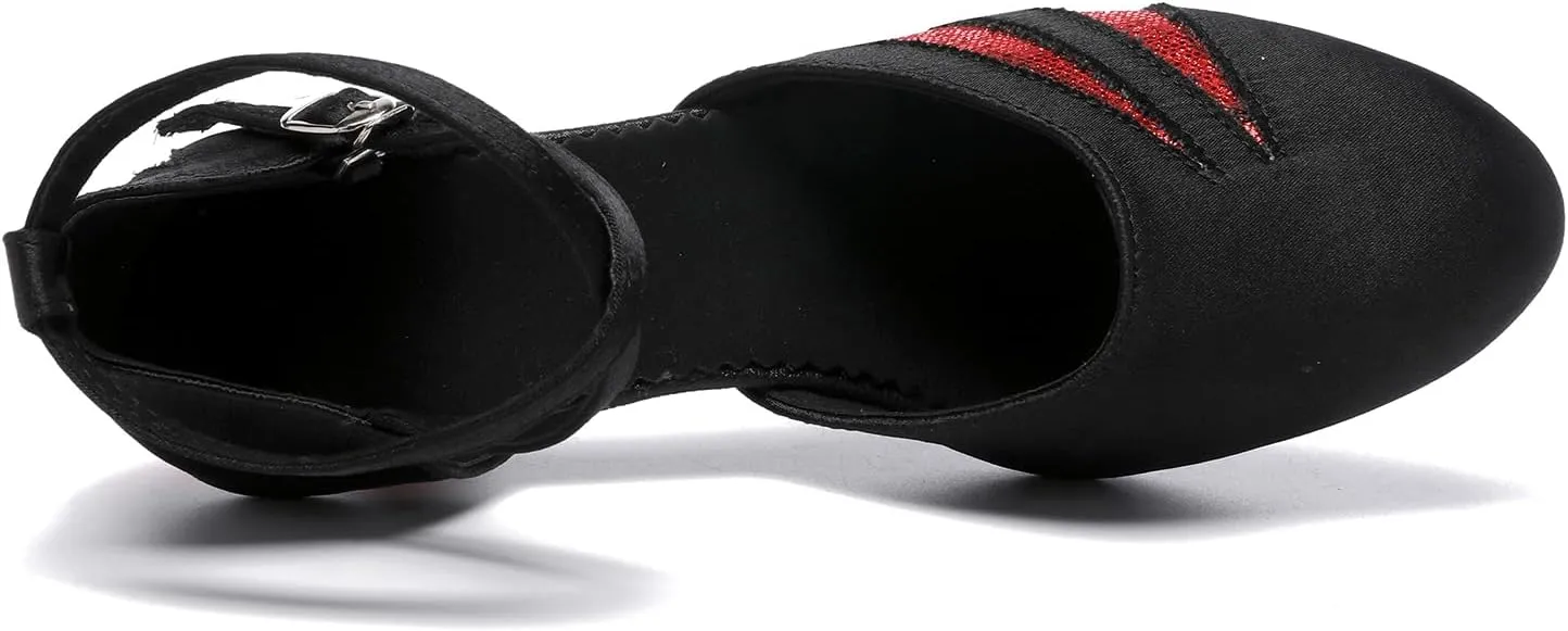 SWDZM Ballroom Dance Shoes Women Low Heel Closed Toe Low Heel Latin Salsa Tango Practice Dancing Shoes