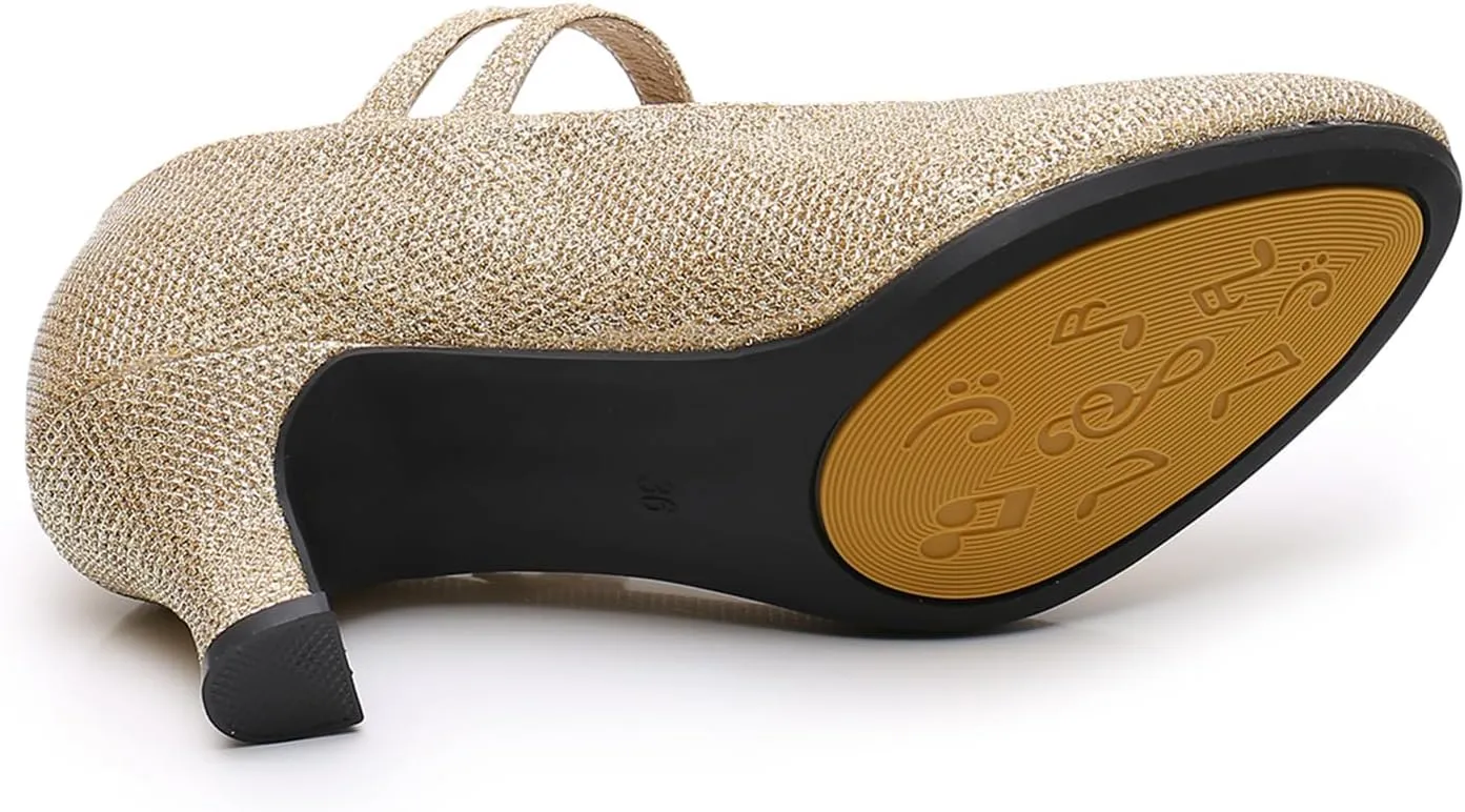 SWDZM Glitter Women Latin Dance Shoes Closed Toe Ballroom Salsa Tango Character Dancing Shoes