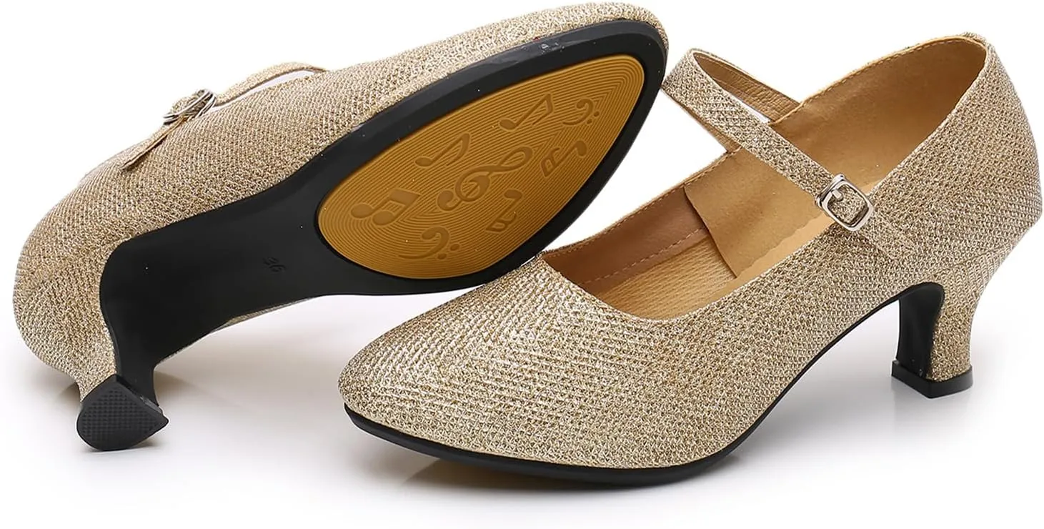 SWDZM Glitter Women Latin Dance Shoes Closed Toe Ballroom Salsa Tango Character Dancing Shoes