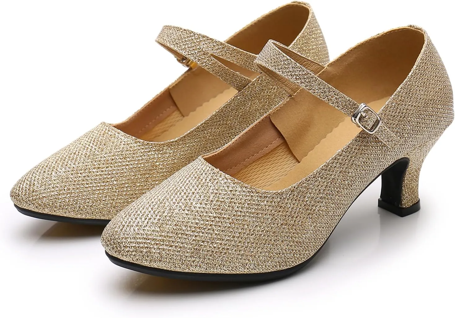 SWDZM Glitter Women Latin Dance Shoes Closed Toe Ballroom Salsa Tango Character Dancing Shoes
