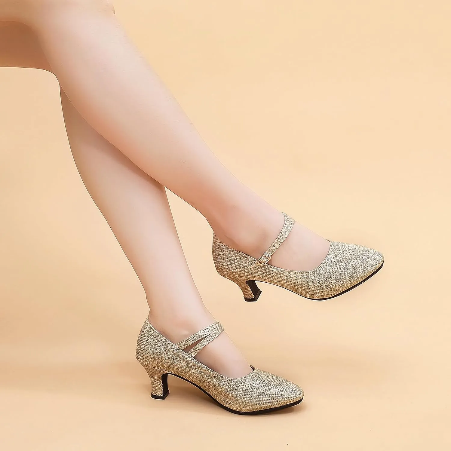 SWDZM Glitter Women Latin Dance Shoes Closed Toe Ballroom Salsa Tango Character Dancing Shoes