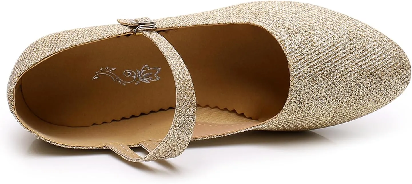 SWDZM Glitter Women Latin Dance Shoes Closed Toe Ballroom Salsa Tango Character Dancing Shoes