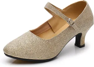 SWDZM Glitter Women Latin Dance Shoes Closed Toe Ballroom Salsa Tango Character Dancing Shoes
