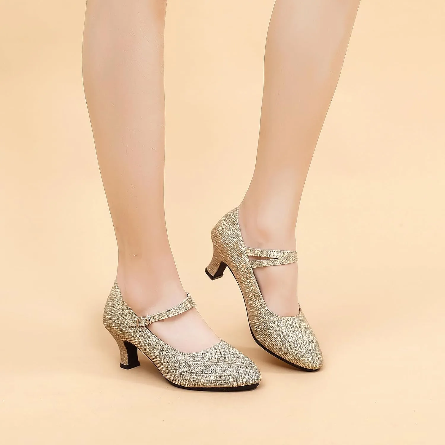 SWDZM Glitter Women Latin Dance Shoes Closed Toe Ballroom Salsa Tango Character Dancing Shoes