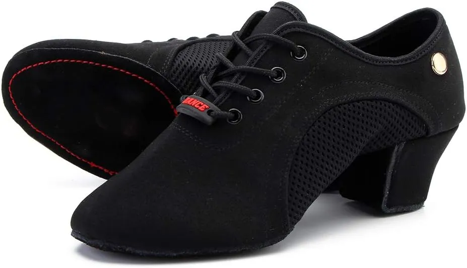SWDZM Men&Women Ballroom Dance Shoes Low Heel Lace up Latin Salsa Practice Dancing Shoes
