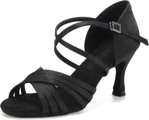 SWDZM Women Latin Dance Shoes Satin Professional Ballroom Salsa Practice Performance Dance Shoes