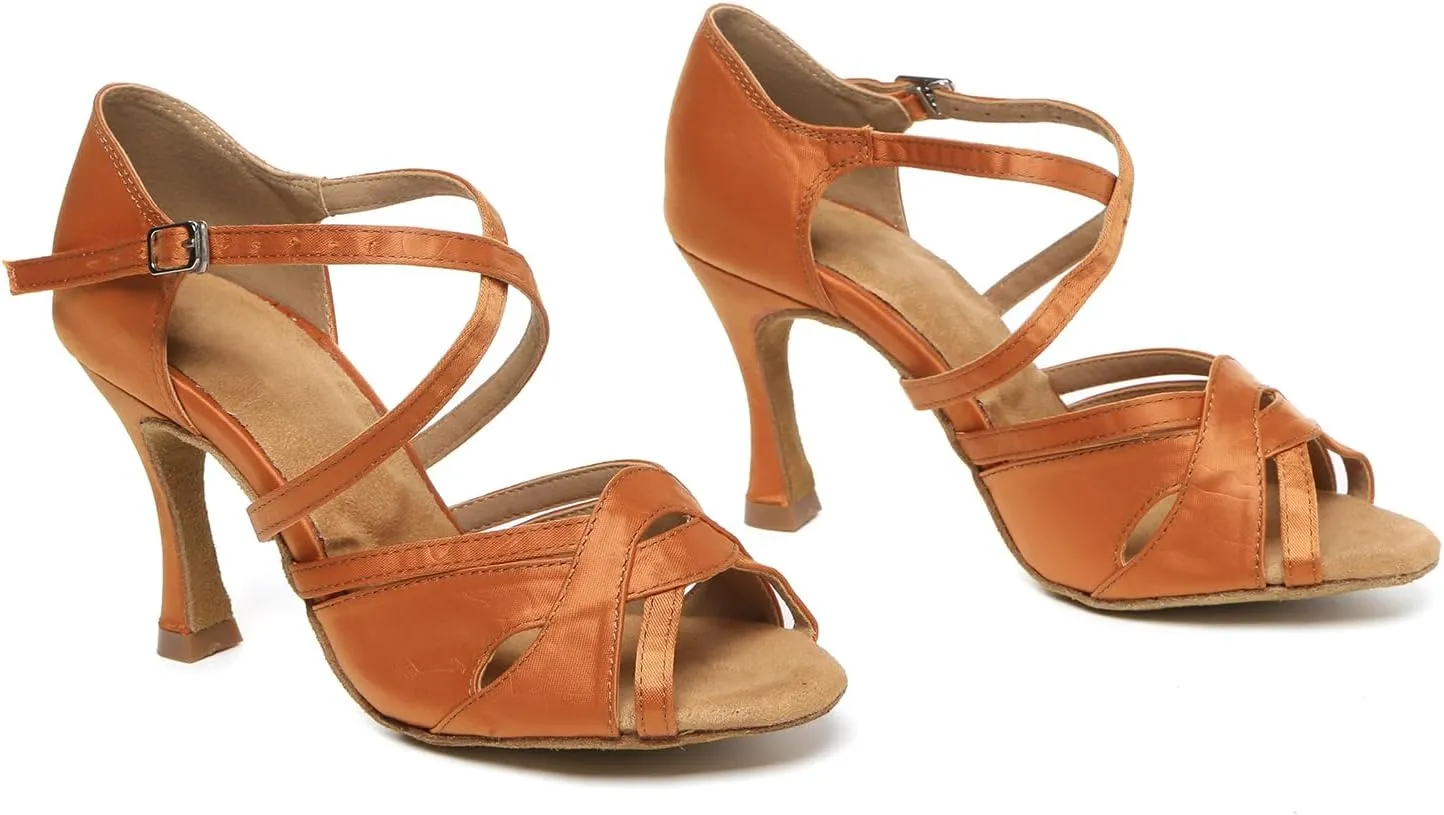 SWDZM Women Satin Latin Dance Shoes Ballroom Salsa Professional Dancing Shoes For Women High Heels
