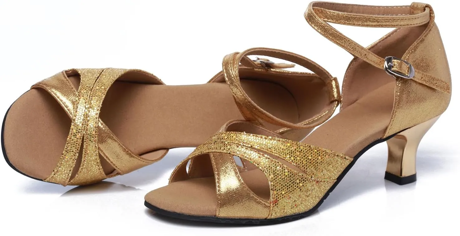 SWDZM Women's Open Toe Latin Dance Shoes Sequins Salsa Batchata Ballroom Party Dancing Shoes