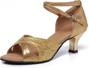 SWDZM Women's Open Toe Latin Dance Shoes Sequins Salsa Batchata Ballroom Party Dancing Shoes