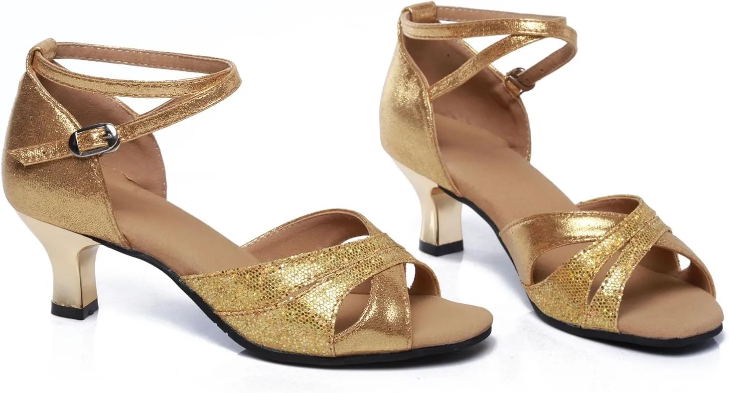 SWDZM Women's Open Toe Latin Dance Shoes Sequins Salsa Batchata Ballroom Party Dancing Shoes