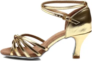 TDA Women's Fashion Mid Heel Knot Satin Salsa Tango Samba Latin Shoes