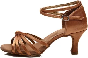 TDA Women's Fashion Mid Heel Knot Satin Salsa Tango Samba Latin Shoes