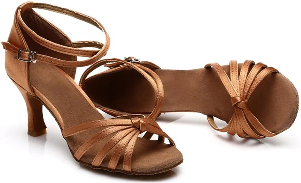TDA Women's Fashion Mid Heel Knot Satin Salsa Tango Samba Latin Shoes