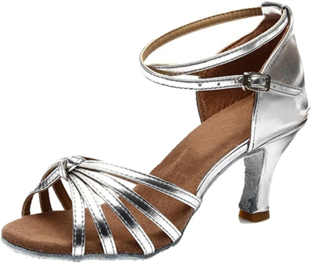 TDA Women's Fashion Mid Heel Knot Satin Salsa Tango Samba Latin Shoes