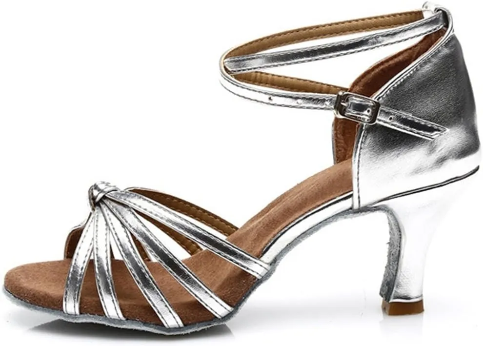 TDA Women's Fashion Mid Heel Knot Satin Salsa Tango Samba Latin Shoes