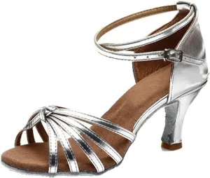 TDA Women's Fashion Mid Heel Knot Satin Salsa Tango Samba Latin Shoes