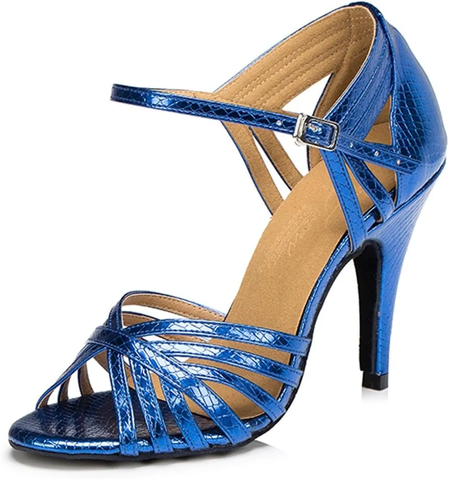 TDA Women's Fashion Single Strap High Heel 8.5cm Heel Blue Latin Salsa Ballroom Dance Shoes 8 M US