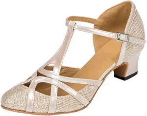 TDA Womens Mid Heel 5cm Champagne PU Leather Salsa Tango Ballroom Latin Party Dance Shoes CM101 4 M US