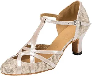 TDA Womens Mid Heel 6cm Champagne PU Leather Salsa Tango Ballroom Latin Party Dance Shoes CM101 4.5 M US