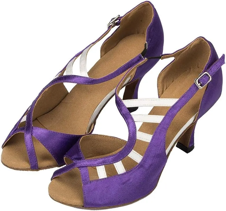 TDA Women's Peep Toe Ankle Strap Cut-out Satin Tango Salsa Latin Chacha Ballroom Dance Wedding Shoes