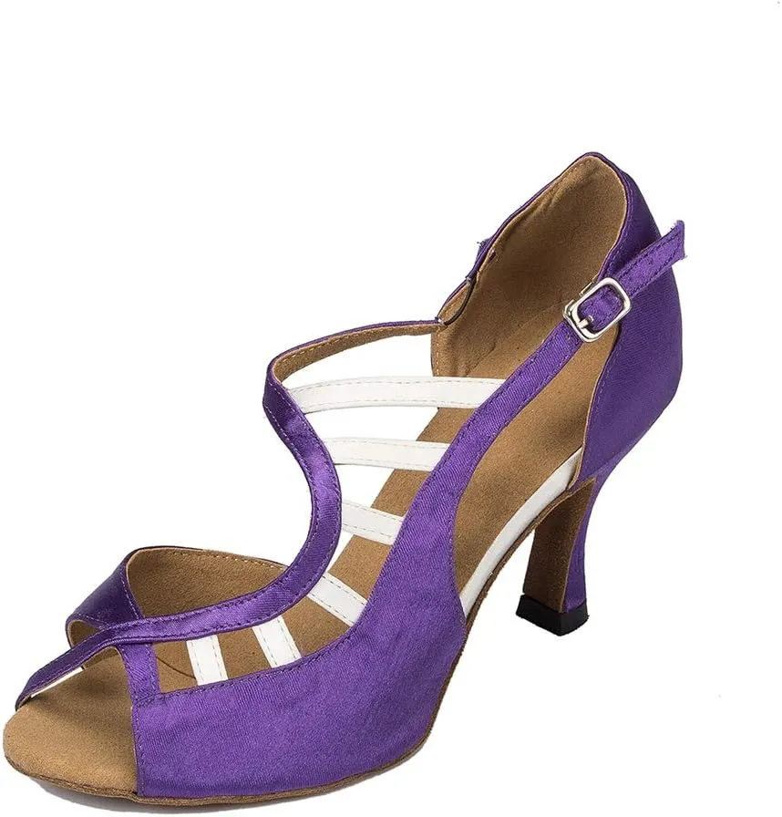 TDA Women's Peep Toe Ankle Strap Cut-out Satin Tango Salsa Latin Chacha Ballroom Dance Wedding Shoes