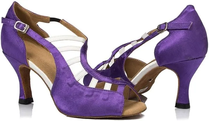 TDA Women's Peep Toe Ankle Strap Cut-out Satin Tango Salsa Latin Chacha Ballroom Dance Wedding Shoes